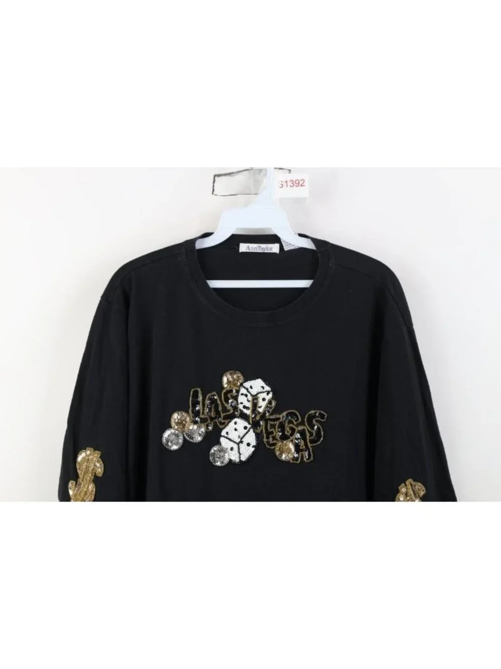 Vintage 90s Streetwear Womens Large Faded Las Vegas Sequin Money Casino T-Shirt